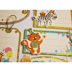 8 étiquettes autocollantes cadeaux - Animaux et anniversaire - Paillettes