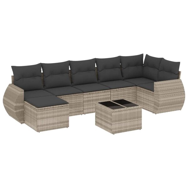 vidaXL Salon de jardin 8 Pièces avec coussins gris clair résine tressée