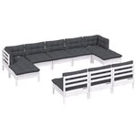 Salon de jardin meuble d'extérieur ensemble de mobilier 10 pièces avec coussins blanc bois de pin 02_0014971