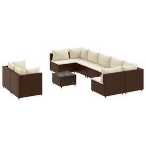 vidaXL Salon de jardin 10 Pièces avec coussins marron résine tressée