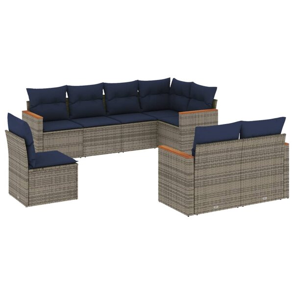 vidaXL Salon de jardin 8 Pièces avec coussins gris résine tressée