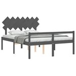 vidaXL Lit pour personne âgée tête de lit gris très grand bois massif