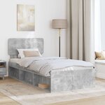 vidaXL Cadre de lit avec tête de lit Gris Béton 90 x 190 cm Pin massif