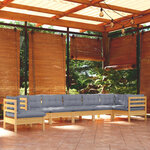 vidaXL Salon de jardin 8 Pièces avec coussins gris Bois de pin massif