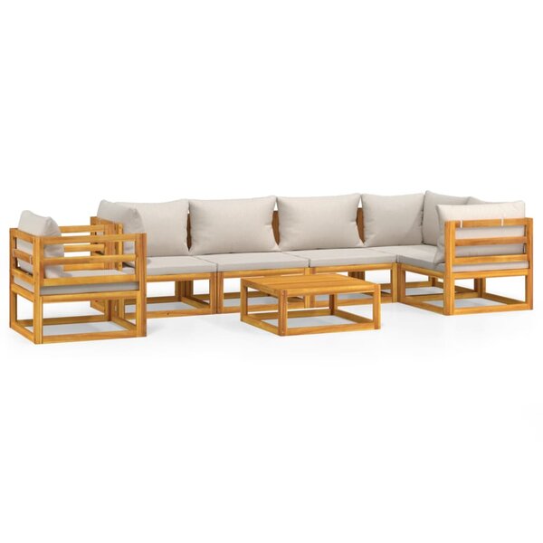 vidaXL Salon de jardin 7 Pièces avec coussins gris clair bois massif