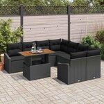 vidaXL Ensemble de canapé de jardin 9 Pièces Noir Poly rotin