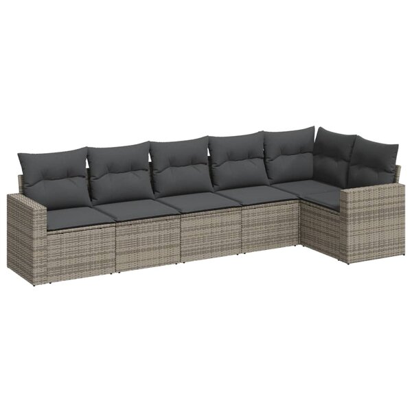 vidaXL Salon de jardin 6 Pièces avec coussins gris résine tressée