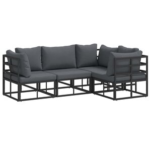 vidaXL Ensemble de canapé de jardin avec coussin 4 Pièces Noir Aluminium