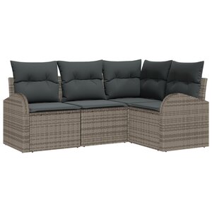 vidaXL Ensemble de Canapé de Jardin 4 Pièces avec Coussins Gris Rattan Poly