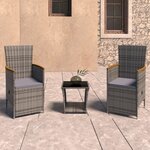 vidaXL Salon de jardin 3 Pièces avec coussins Résine tressée Gris