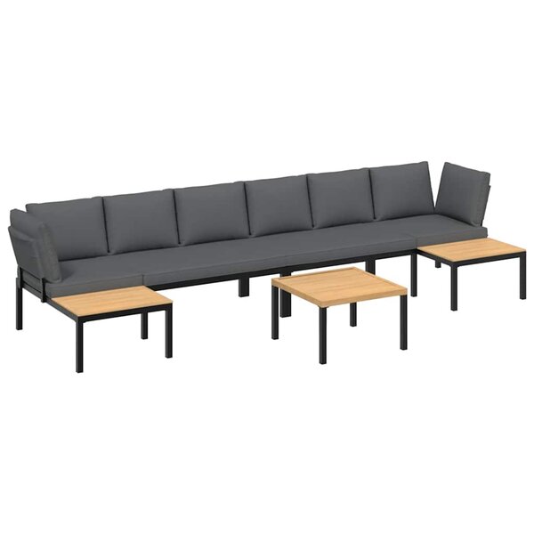 vidaXL Salon de jardin 5 Pièces avec coussins noir aluminium