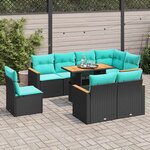 vidaXL Salon de jardin 9 Pièces avec coussins noir résine tressée