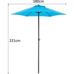 Parasol droit 1 m 8 - Acier toile 160 g/m - 6 baleines acier - Bleu