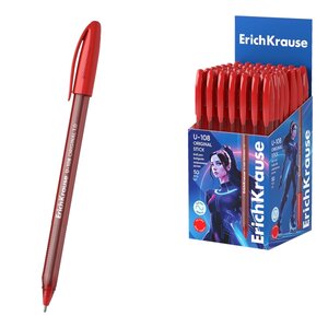 LOT de 50 Stylo à bille classique Erichkrause U-108 - Stylo à bille 1 0 mm - Course 0 3 mm - Capuchon ventilé - Corps translucide et teinté - Technologie Ultra Glide - Rouge