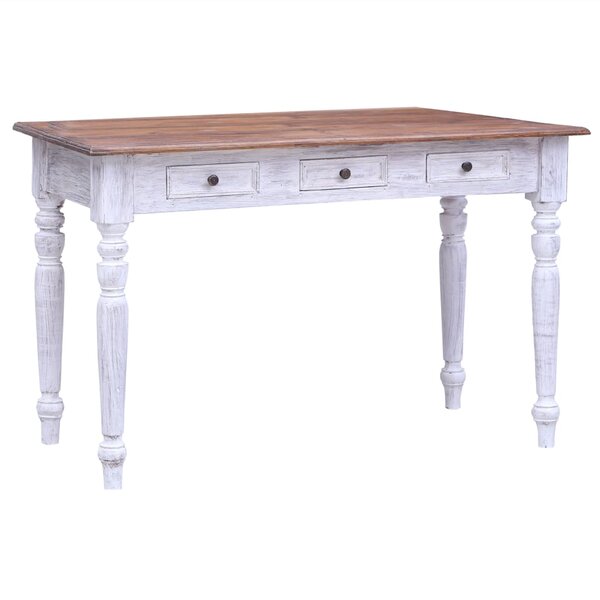vidaXL Bureau avec tiroirs blanc 117x57x75 cm bois d'acajou massif