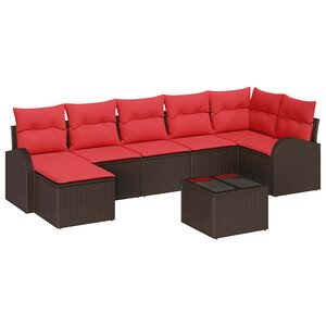 vidaXL Ensemble de Canapés 8 Pièces Marron et rouge polyrotin