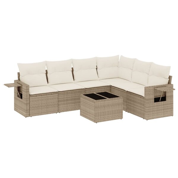vidaXL Salon de jardin avec coussins 7 Pièces beige résine tressée