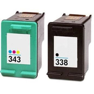 Pack 2 cartouches d'encre n° 338 xl noir et n° 343 xl couleur grande capacité pour imprimante hp psc 1510