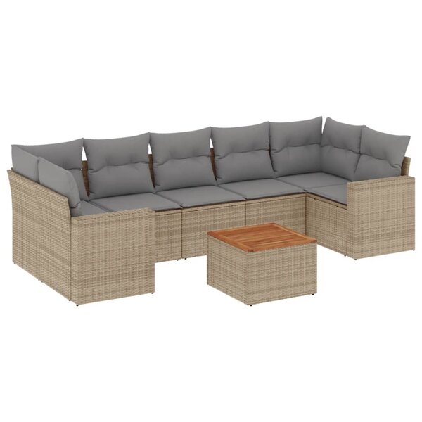 vidaXL Salon de jardin avec coussins 8 Pièces beige résine tressée