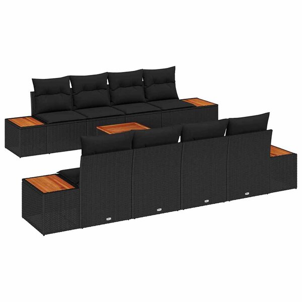 vidaXL Ensemble de canapé de jardin avec coussin 9 Pièces Noir Poly rotin