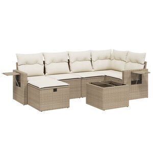 vidaXL Salon de jardin avec coussins 7 Pièces beige résine tressée