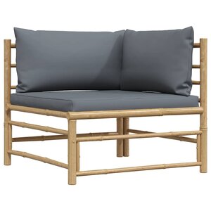 vidaXL Canapé d'angle de jardin avec coussins gris foncé Bambou