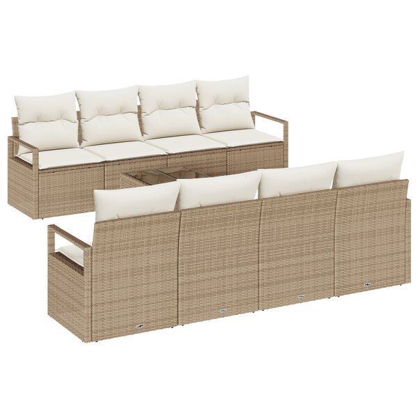 Ensemble de Sofa de Jardin 9 Pièces avec Coussins Beige Poly Rattan