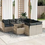vidaXL Salon de jardin 9 Pièces avec coussins gris clair résine tressée