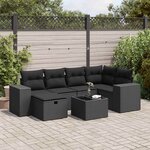 vidaXL Salon de jardin 7 Pièces avec coussins noir résine tressée