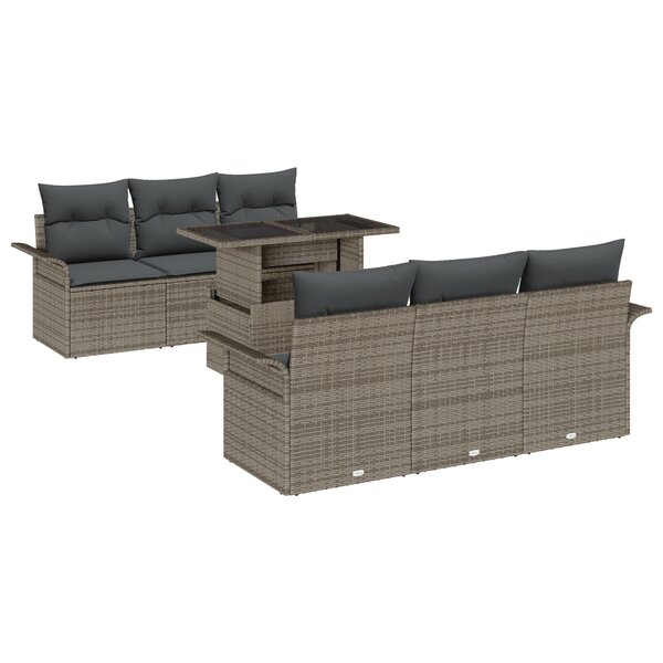 vidaXL Canapé de jardin 7 pièces avec des coussins en polyrotin gris