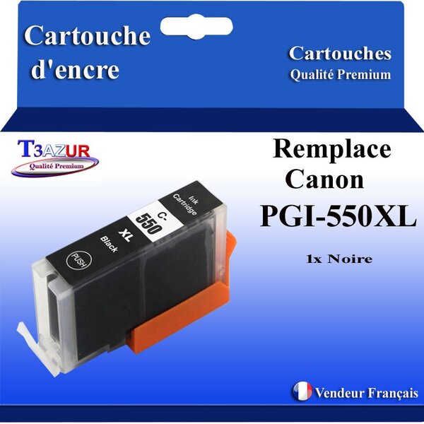 T3AZUR - Cartouche compatible avec Canon PGI550XL PGI-550 XL pour Canon Pixma IP7200 IP7250 IP8700 IP8750 IX6800 IX6850 Noire
