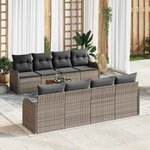 vidaXL Set de canapés de jardin   9 pièces avec coussins en poly rattan gris et acacia.