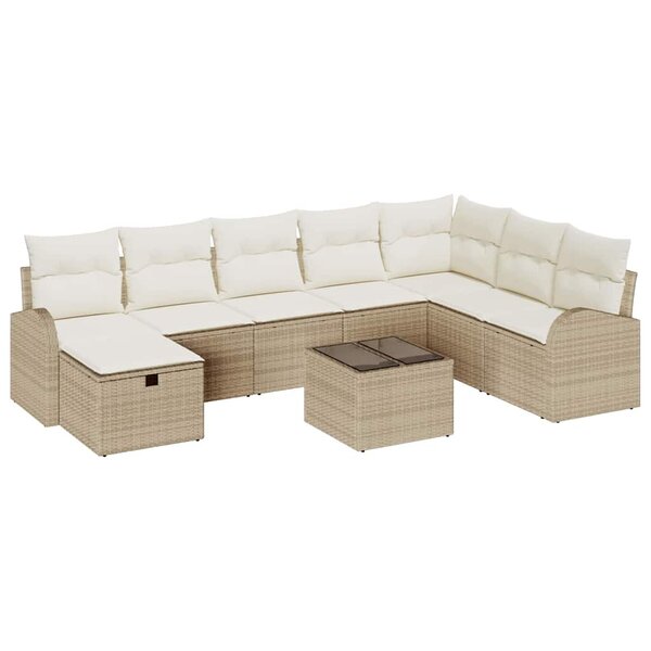 vidaXL Ensemble de canapé de jardin avec coussin 9 Pièces beige et crème