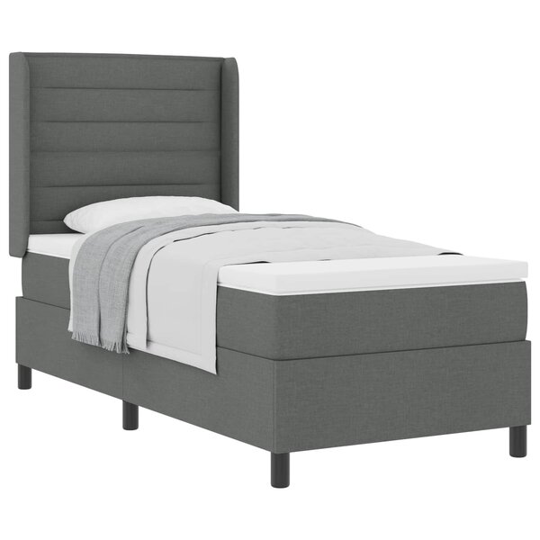 vidaXL Lit à ressorts avec matelas Gris foncé 200 x 90 cm tissu