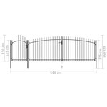 vidaXL Portail de clôture de jardin avec dessus en lance 5x2 m Noir