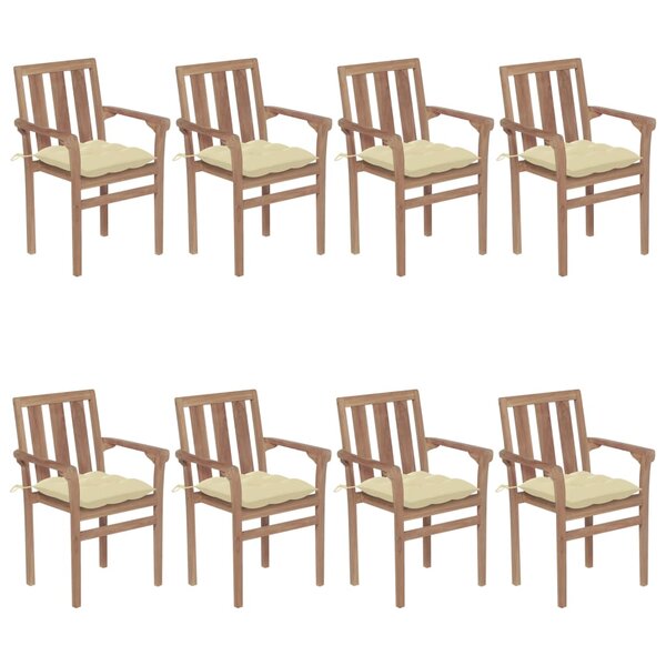 vidaXL Chaises de jardin empilables avec coussins lot de 8 Teck solide