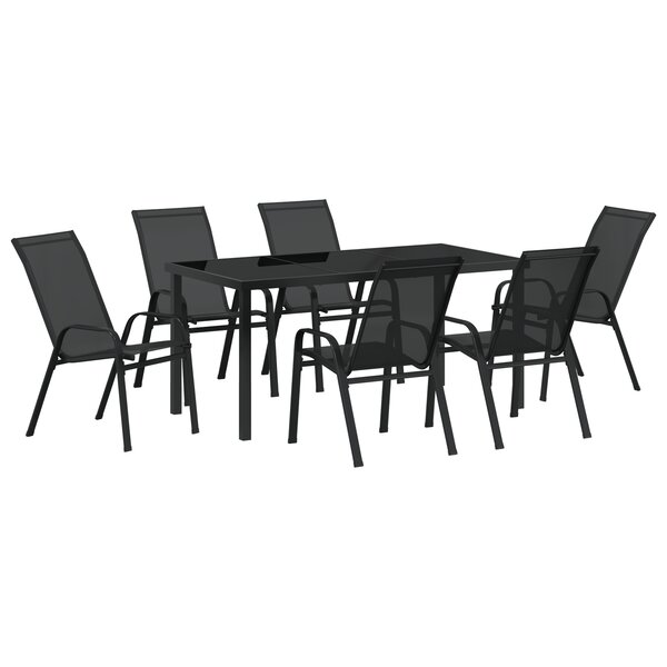 vidaXL Set jardin 7 pièces en textilène noir et acier