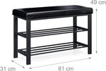 Banc de rangement à chaussures meuble assise tabouret en synthétique 2 niveaux noir 13_0000360_3