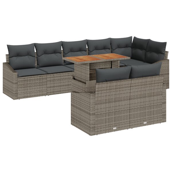 vidaXL Ensemble de salle à manger de jardin 9 pièces avec coussins gris Poly Rattan Acacia