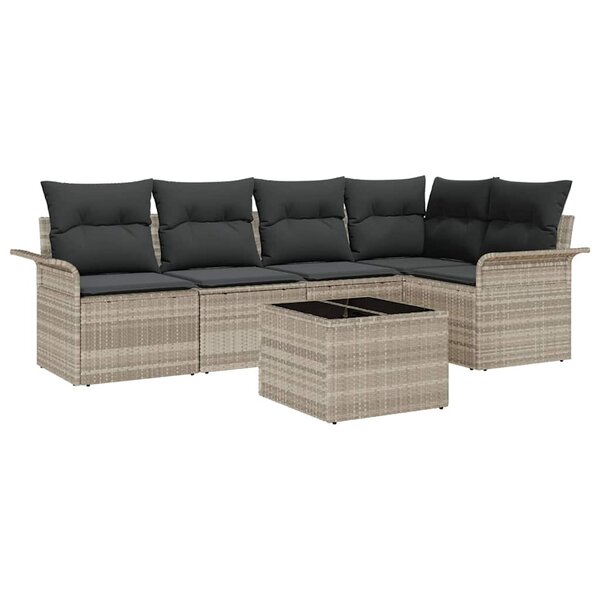 vidaXL Ensemble de canapé de jardin 6 Pièces Gris clair Poly rotin