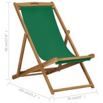 Vidaxl chaise de plage pliable bois de teck solide vert