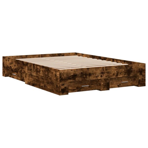 vidaXL Cadre de lit et tiroirs chêne fumé 120x200 cm bois d'ingénierie