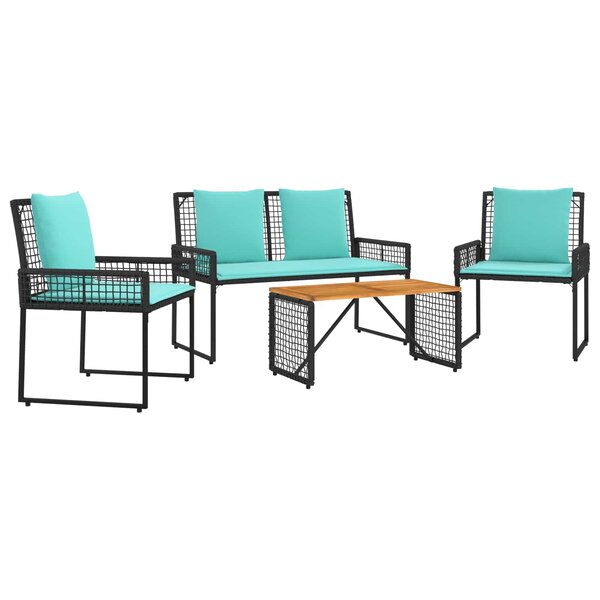 vidaXL Ensemble de meubles d'extérieur 4 pc Noir et turquoise