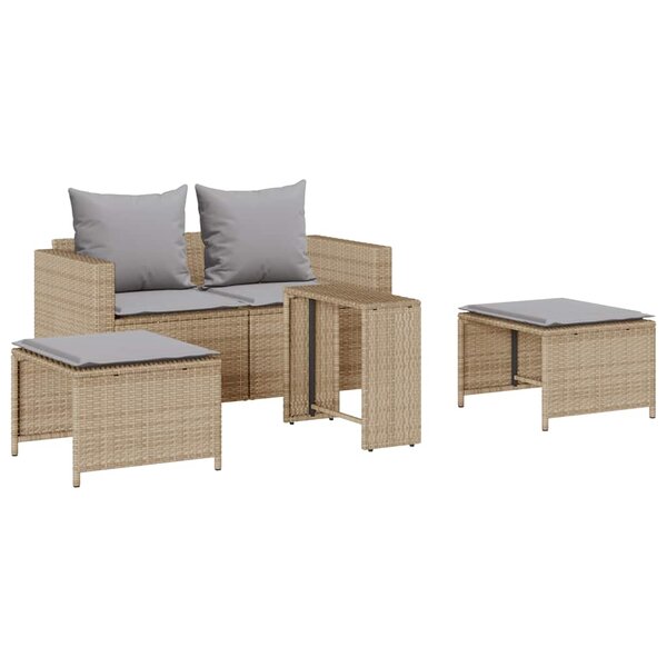 vidaXL Salon de jardin 5 Pièces avec coussins empilable beige polyrotin