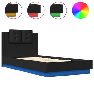 vidaXL Cadre de lit avec tête de lit et lumières LED noir 75x190 cm