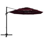 vidaXL Parasol à 4 niveaux avec mât en aluminium Bordeaux 3x3 m