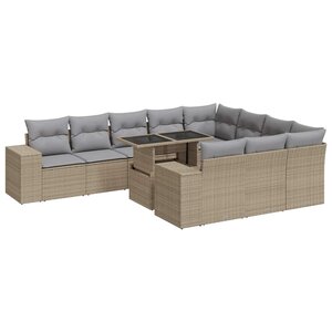 vidaXL Salon de jardin 11 Pièces avec coussins beige résine tressée