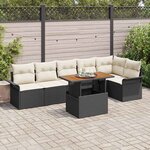 vidaXL Ensemble de canapé de jardin avec coussin 7 Pièces Noir et crème