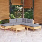 vidaXL Salon de jardin 6 Pièces avec coussins gris bois de pin