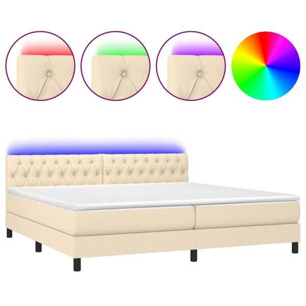 vidaXL Sommier à lattes de lit et matelas et LED Crème 200x200cm Tissu